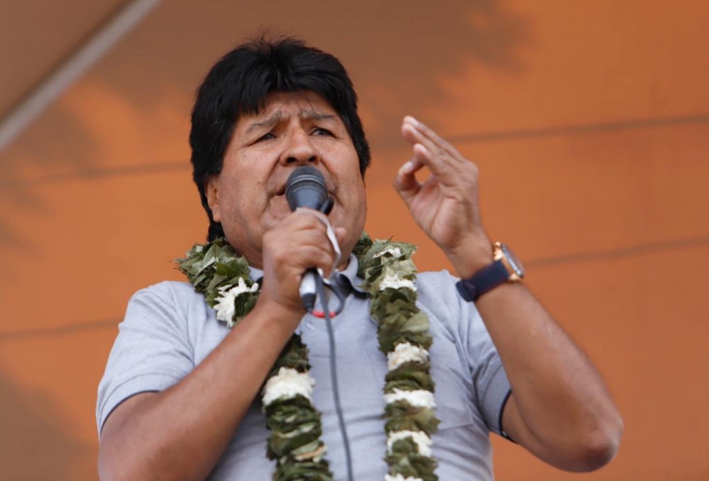 El exmandatario Evo Morales durante uno de sus discursos. Foto: APG.